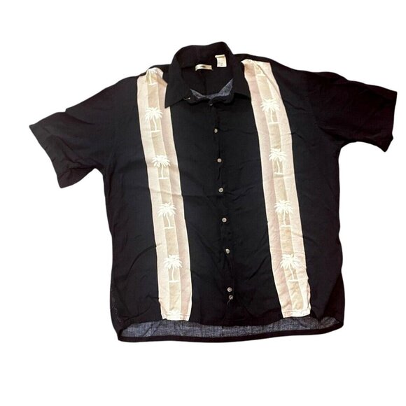 Campia Moda Hawaiian Shirt Short Sleeve Button Palm Tree Black XL Mens - Picture 1 of 7